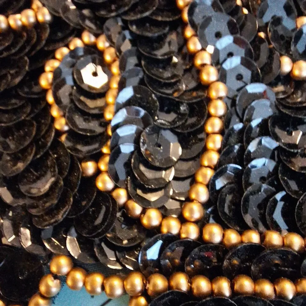 Black Gold Sequin and Bead Applique Left and Right Pair